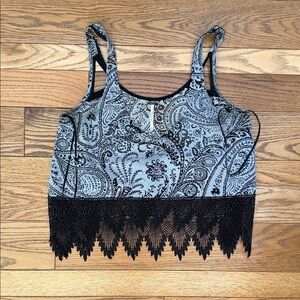 Free People Black and Gray Paisley Lace Tank